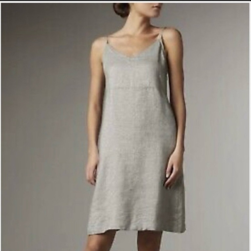 Eileen Fisher Gray Twinkle Linen Dress Camisole Straps Pockets Lightweight Chic